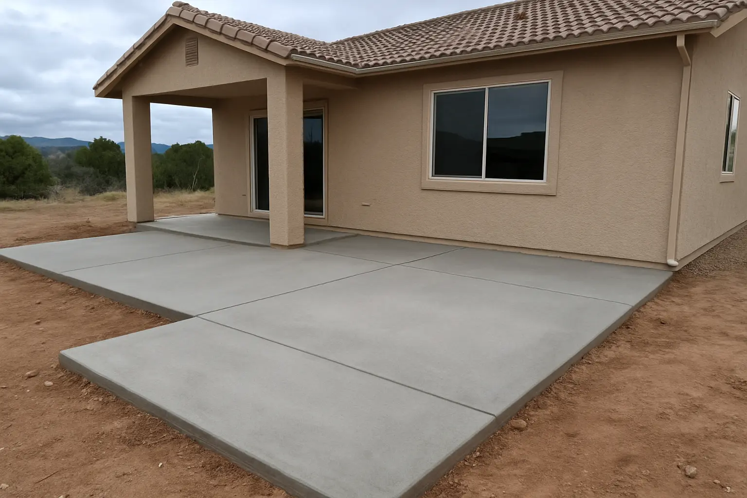 Completed concrete driveway showcasing elegant design and professional finish
