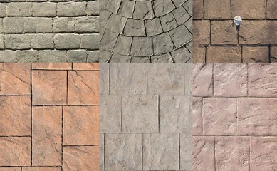 Various stamped concrete patterns and textures showcasing design options